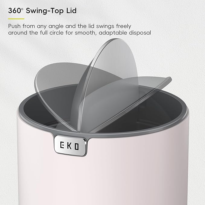 EKO Fandy 0.58 Gal/2.2L Mini Trash Can with Lid, Swing-Top Desktop Trash Can for Bathroom, Countertop, Vanity, Desk or Office, Small Garbage Bin (Pink)