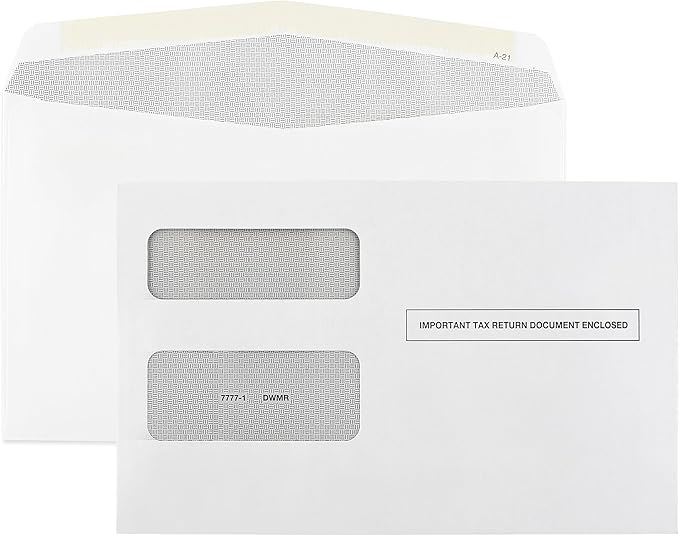 500 1099 MISC Tax Envelopes, Designed for 1099 income Misc, 1099-R, DIV, INT Tax Forms For Quickbooks or Tax Software, Double-Window Security Envelope 5 5/8 x 9, Gummed Seal, Box of 500 Envelopes