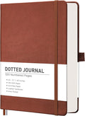 RETTACY Bullet Dotted Journal Notebook, 320 Numbered Pages, A5 Medium Size (5.7'' × 8.3''), Leather Hardcover, 100 GSM Thick Paper, for Bullet Journaling, Planning, Tracking (Brown)