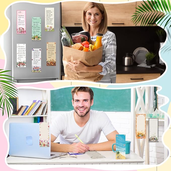 Eaasty 12 Pcs Seasonal Holiday Magnetic Notepads for Refrigerator Picture Monthly Magnetic Grocery List 9 x 3.5 Magnet Memo Pads 30 Sheets Per Pad Shopping to Do List for January to December