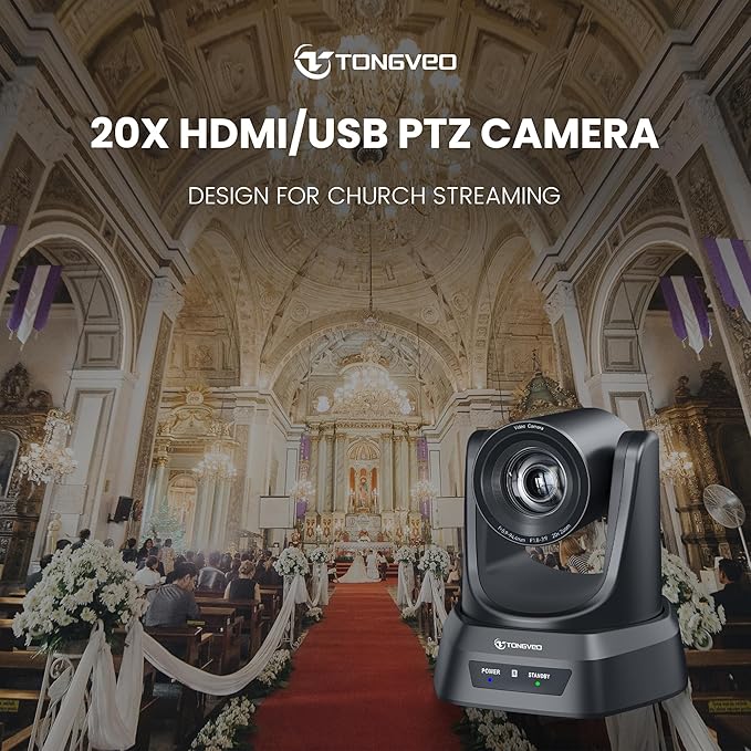 TONGVEO HDMI 20X Optical Zoom PTZ Conference Room Camera System, 1080P 60fps USB3.0 Computer Camera with Microphone & Bluetooth Speakerphone, Easy Setup for Church & Meetings