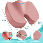 Office Chair Seat Cushion, Cooling Gel Enhanced Memory Foam Cushion for Long Sitting - Back, Sciatica, Coccyx, Tailbone Pain Relief Pillow - for Office, Gaming, Car, Wheelchair - Pink, X-Large