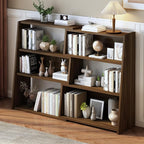 IOTXY Wooden Extendable Shelf Bookcase - 3-Tier Ladder Low Short Bookshelf for Small Space or Corner, Dark Walnut, L