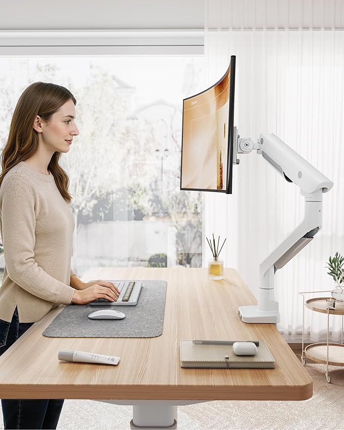 monTEK Sleek Aluminum Monitor Arm for 17–57” Ultrawide Screens up to 59.4 lbs, USB 3.0 A/C, Heavy Duty Single Monitor Arm Desk Mount, Pneumatic Lift, Quick-Release Plate, Clamp/Grommet, VESA 100x100