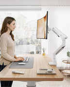 monTEK Sleek Aluminum Monitor Arm for 17–57” Ultrawide Screens up to 59.4 lbs, USB 3.0 A/C, Heavy Duty Single Monitor Arm Desk Mount, Pneumatic Lift, Quick-Release Plate, Clamp/Grommet, VESA 100x100
