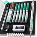 Nicpro Blocky Gear 2.0 mm Mechanical Pencils Set in Case, Metal Pencil with 6 Tubes 2mm Lead Refill (HB 2B 2H 4B 4H & Colors) Sharpeners, Eraser for Professional & Adult Art Writing Drafting Drawing