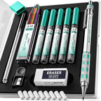 Nicpro Blocky Gear 2.0 mm Mechanical Pencils Set in Case, Metal Pencil with 6 Tubes 2mm Lead Refill (HB 2B 2H 4B 4H & Colors) Sharpeners, Eraser for Professional & Adult Art Writing Drafting Drawing