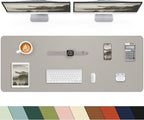 Leather Desk Pad & Protector, Large Mouse Pad & Blotter, Non-Slip PU Leather Desk Cover Mat, Light Grey, 48" x 17"