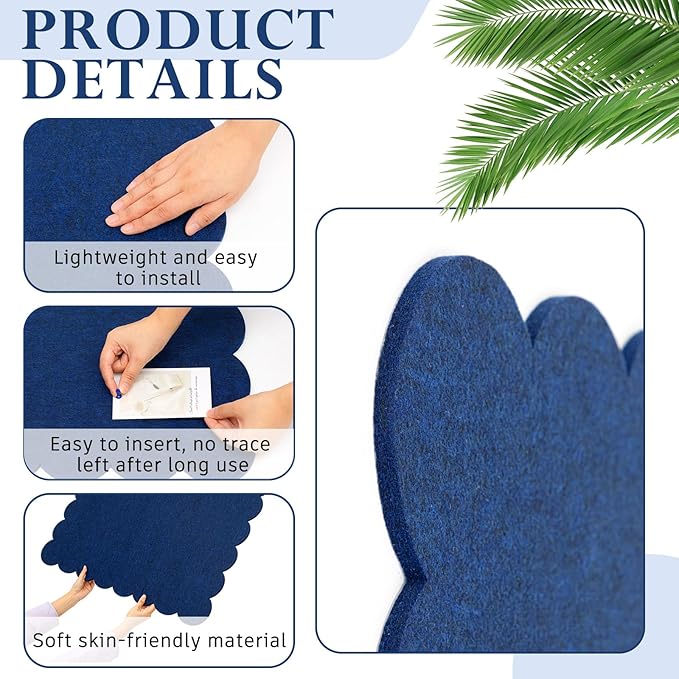 Mooliwe Scalloped Felt Bulletin Board 72 x 48 Inches Foldable Dark Blue Pin Cork Board Alternative for Wall, 6' x 4' Trifold Picture Vision Self Adhesive Bulletin Decorative