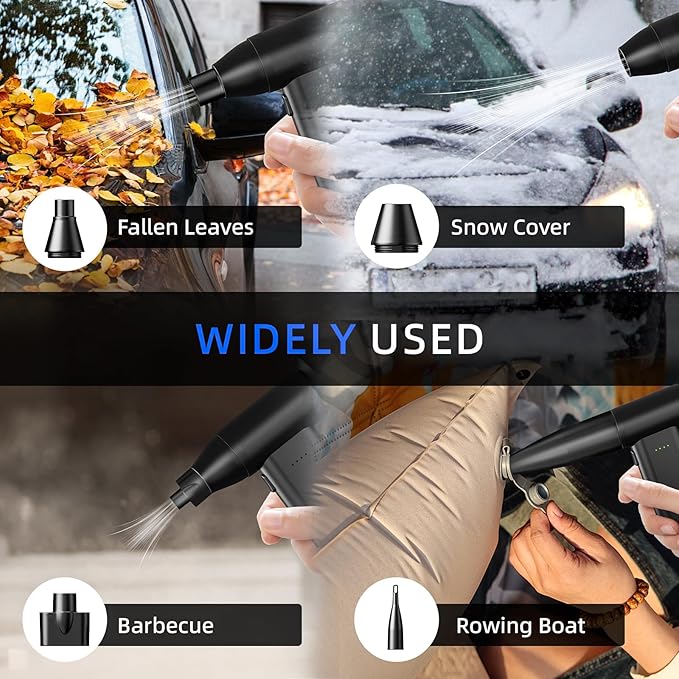 Novyllis Electric Compressed Air Duster Mini Blower Cordless with Computer Vacuum Cleaner kit Lighting 180,000 RPM 5 Speed Handheld 3 in 1 USB-C for pc Keyboards Home Car BBQ Grill