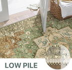 GENIMO 2x5 Runner Rugs for Hallway, Machine Washable Non Slip Vintage Rugs, Low Pile Lightweight Soft Print Rug for enrtyway, Corridor, Home, Office, Kitchen, Muted Green Brown