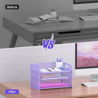 Samstar 3 Tier Purple Letter Tray Paper Organizer with Handle, Mesh Desk Organizer Paper Sorter File Rack Shelves, Purple