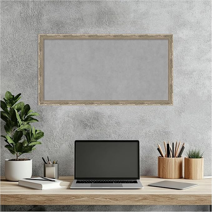 Amanti Art Silver Framed Magnetic Board 14x26 Small Vision Board for use with Magnets, 100% Metal Sheet to Display Items as Office Decor or for Home Organization in mudroom, Kitchen or Kids Room