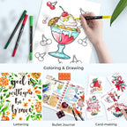 Ohuhu Markers for Adult Coloring Books No Bleeding 160 Colors Coloring Markers Water-based Dual Tips Fineliner & Brush Drawing Pens Art Pens for Kids Adults Sketch Journal - Maui - Black