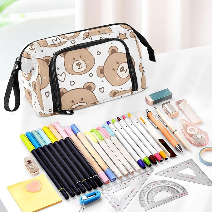 Bolaz Big Capacity Pencil Pen Case Pouch Bag School College Office Organizer for Teens Girls Adults Student-Cute Bear