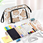 Bolaz Big Capacity Pencil Pen Case Pouch Bag School College Office Organizer for Teens Girls Adults Student-Cute Bear