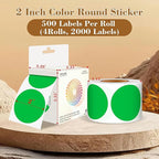 2 Inch Color Coding Round Labels (2000Pcs, 4 Rolls) - Round Color Dot Stickers for Inventory, Pantry, Warehouse Organization - Green Circle Dot Labels