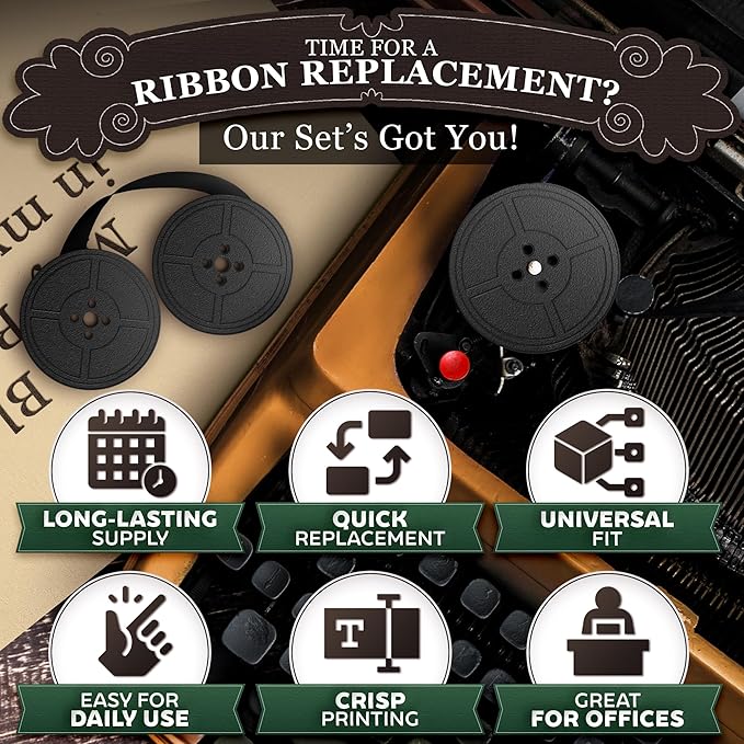 4 Pairs Typewriter Ribbon - Black Typewriter Ink Ribbon with 0.2 Inch/5mm Central Aperture, Durable Twin Spool Replacement - Reliable Print Quality, Compatible with Most Typewriters