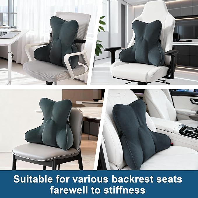 Ailuteie Lumbar Support Pillow(Pat. Pend) for Lower Back Pain Relief – Multi-Functional Ergonomic Lumbar Cushion, Reading Pillow for Office Chair, Car Seat & Sofa,Charcoal Gray
