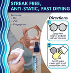 Clear View Lens Cleaner Kit – 4 Bottles + 4 Microfiber Cloths | Streak-Free Eyeglass & Screen Cleaning Spray | Safe for AR & Blue-Light Lenses | 8 oz + Travel Sizes