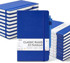 feela College Ruled Notebooks, 18 Pack Business Notebook Bulk Hardcover Lined Writing Journal with Pen Holder for Men Women Note Taking, with 18 Black Pens, 120 GSM, 5.1”x8.3”, A5, Navy
