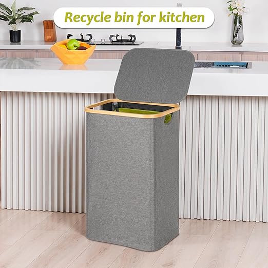 efluky Recycling Bin Holder 100L, 26 Gallon Trash Can with Lid, Garbage Bag Holder for Yellow Bags, Easy Removal, (Inner Bag Not Included) -Grey
