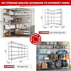 REIBII 58" W Storage Shelves Wire Shelving 1400LB Metal Shelves for 5 Tier Shelving Unit with Shelf Adjustable Garage Shelving Rack for Pantry Kitchen Garage, 58" W x 59" H x 13.8" D, Chrome