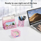 EasyPAG Desk Organizers and Accessories 3 Pieces Office Organizer Set - Pen Holder for Desk, Mail Sorter Countertop and Sticky Note Holder, Pink