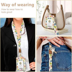 bolimoss 2-in-1 ID Badge Holder & Lanyard Wallet, Cute Floral Lanyard with Wallet, ID Badge Holder with Neck & Wristlet Lanyard, Pu Leather Zip Id Case Wallet with Breakaway Lanyard, Keychain Wallet