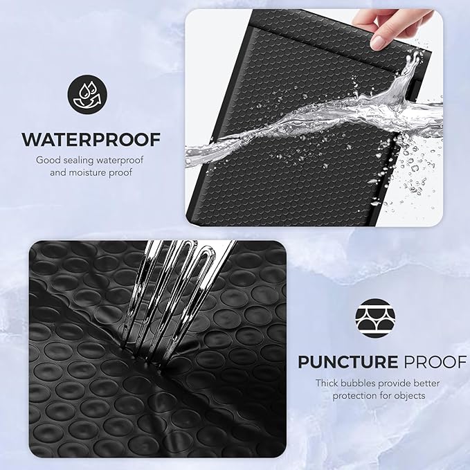 Metronic Bubble Mailer 10x13" Black 25Pack Waterproof Padded Envelopes Self Seal Large Bubble Mailers Cushioning Bubble Envelopes for Shipping,Books,Jewelry Makeup Supplies