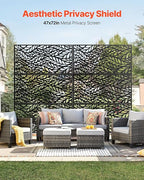 VEVOR Metal Privacy Screen, 47" W x 72" H, Outdoor Privacy Screens & Panels, Freestanding Outdoor Divider with Stand, 3-Panel Decorative Garden Steel Privacy Fence for Balcony Patio Indoor Room Black