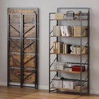 JSB Folding Bookshelf,Industrial Storage Shelves, No Assembly Vintage Wood Look Bookshelf with Storage Shelves for Living Room, Bedroom, Office (Fire Brown, 5-Tier)