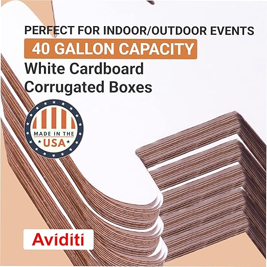 Box USA 40 Gallon 18" L x 18" W x 30" H 10-Pack Cardboard Trash Cans and Recycling Bins, Reusable or Disposable Pop Up Garbage Boxes for Parties, Outdoor Events, Heavy Duty, Plain