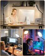 Led Desk Lamps for Home Office with Base, Video Conference Lighting for Zoom, Tall Desk Lamp with 50 Light Modes & Memory and Timer Func Computer Light, Ring Light for Desk for Video Streaming, Webcam