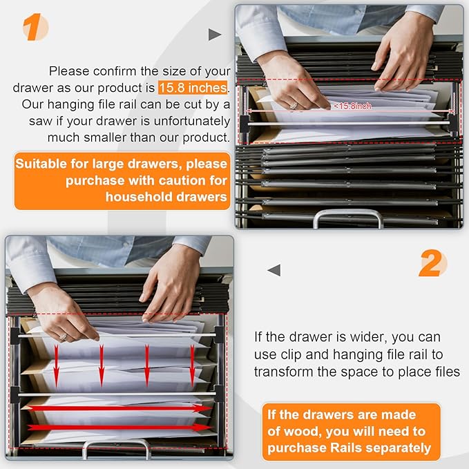 Epakh 8 Pieces Metal Hanging Divider Rail Clip File 4 Pieces File Cabinet Rails for Hanging Folder Frame for Storage