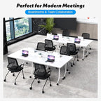 Goakwwuz Conference Room Table, Folding Conference Tables,Thicken Grey Tabletop,Flip Top Wooden Seminar Meeting Room Table for Conference Room Offices (8, White, 70.8”)