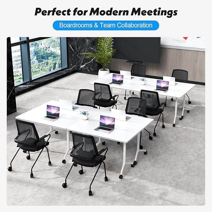 Goakwwuz Conference Room Table, Folding Conference Tables,Thicken Grey Tabletop,Flip Top Wooden Seminar Meeting Room Table for Conference Room Offices (6, White, 61.0“)
