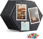 Uoisaiko 12" Large Bulletin Board with 30 Push Pins, Pack of 8 Hexagon Felt Pin Board Notice Boards for Home Office Kitchen, Felt Wall Tiles for Photos Memos