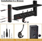 Sorbus Coat Hooks Wall Mount with Shelf – 16 Inch Coat Rack Wall Mount with 5 Heavy Duty Hooks – Floating Wall Shelf with Hooks for Entryway, Bathroom, Bedroom, Kitchen, or Mudroom (Black)