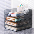 CiWiVOKi 2 Pack Stackable Paper Tray Organizer, Clear File Organizer for Desk, Office Organizer and Storage for Desk Accessories, Notes, Books, File Paper, Document, Black
