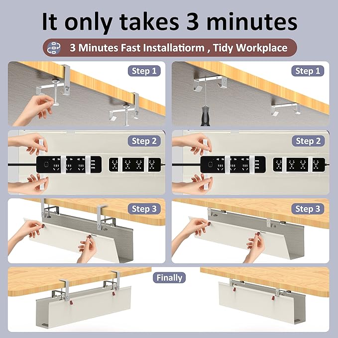 Cotohim Under Desk Cable Management Tray - Under Desk Cord Management - Clamp/Screw Mount - Fabric Wire Management - Cable Raceways Tray Cord Hiders for Office/Home (Beige, 35.8"×5.6")