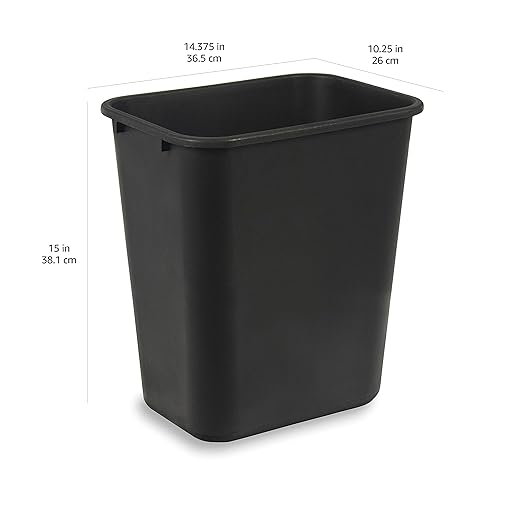 Amazon Basics Trash Can, Rectangular Commercial Office Wastebasket, 7 Gallon (Pack of 6), Black