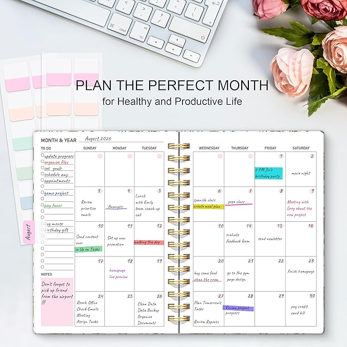 Undated Weekly and Monthly Planner – 12-Month To Do List Notebook Organizer with Goal & Habit Tracker, Spiral Bound Productivity Journal Ideal for Work, School & Home, 6.5" x 8.5", Wildfloral