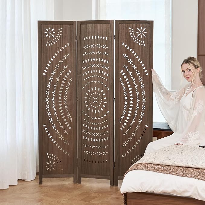 5.6 Ft Folding Room Divider, Portable Privacy Screen & Partition, No Assembly Required for Use as Cat Litter Box Cover, Clutter Hider, Room Separator, 3 Panels (Brown)