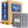 EPI 960 Pack (Pallet) Wide Ruled Composition Notebook Bulk, 200 pages (100 Sheets), 9-3/4 x 7-1/2, Black Marble, Bulk School Supplies, Heavy Duty, Durable Office Notebooks, Sturdy Sewn Binding