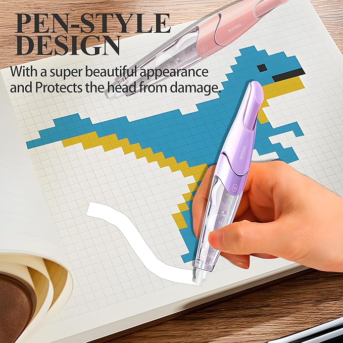 BITOSEE White Correction Tape, Retractable Refillable Correction Tape, With Smooth Pull Out Tape Applicator, Aesthetic Cute Correction Pen for Office Supplies