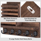 Lwenki Key Holder for Wall – Decorative Wooden Mail Holder and Key Shelf with Mounting Hardware, Installation Guide – Paulownia Wood with 5 Metal Key Hooks (11.8” x 6.7” x 2.8”)