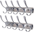 SKOLOO Coat Rack Wall Mount - Modern, Metal Wall Coat Rack with 5 Hooks, Pack of 2, Sturdy Wall Hook Rack Rail for Hanging Coat, Jacket, Clothes, Hat, Silver