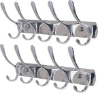 SKOLOO Coat Rack Wall Mount - Modern, Metal Wall Coat Rack with 5 Hooks, Pack of 2, Sturdy Wall Hook Rack Rail for Hanging Coat, Jacket, Clothes, Hat, Silver