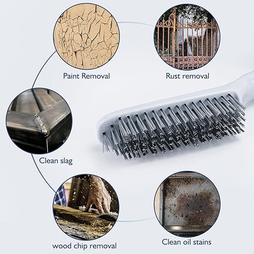 ANDOUNIER Stainless Steel Wire Brush Set 2Pcs,Heavy Duty Wire Brushes with Strong Handle & Metal Scraper,for Cleaning Welding Slag & Rust,Dust and Paint Scrubbing
